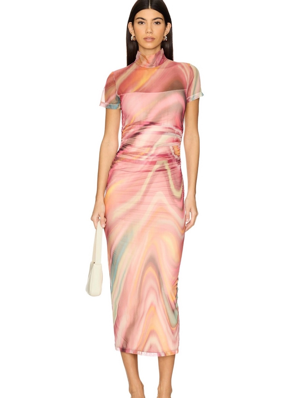 Pink Marble-Print Midi Dress